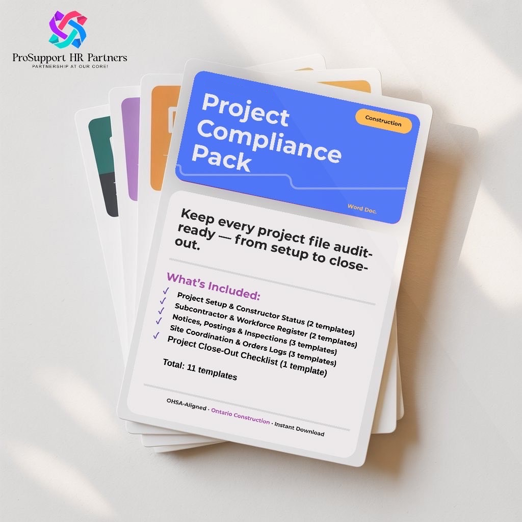 Ontario construction project compliance HR documentation template pack